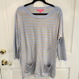 Lilly Pulitzer Cobo Sweater Womens Small Blue Metallic Gold Coastal Shell Stripe
